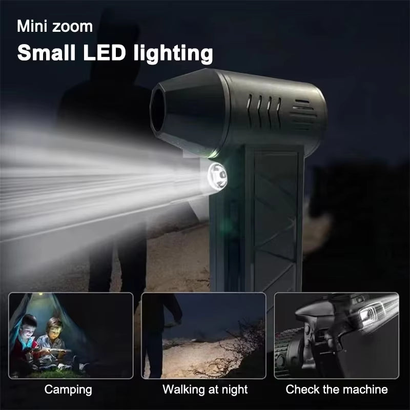 Compressed Air Duster 130000RPM – Cordless Mini Turbo Jet Fan Blower with 3-Speed Settings, Rechargeable Battery & LED Light for Dust Cleaning, BBQ & Pet Drying