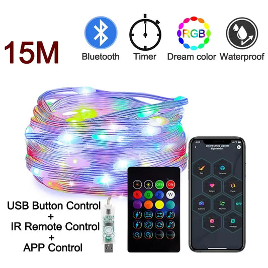 Dreamcolor RGB LED Strip WS2812B – Bluetooth Smart Waterproof LED String Fairy Lights for Room, Party & Christmas Decoration