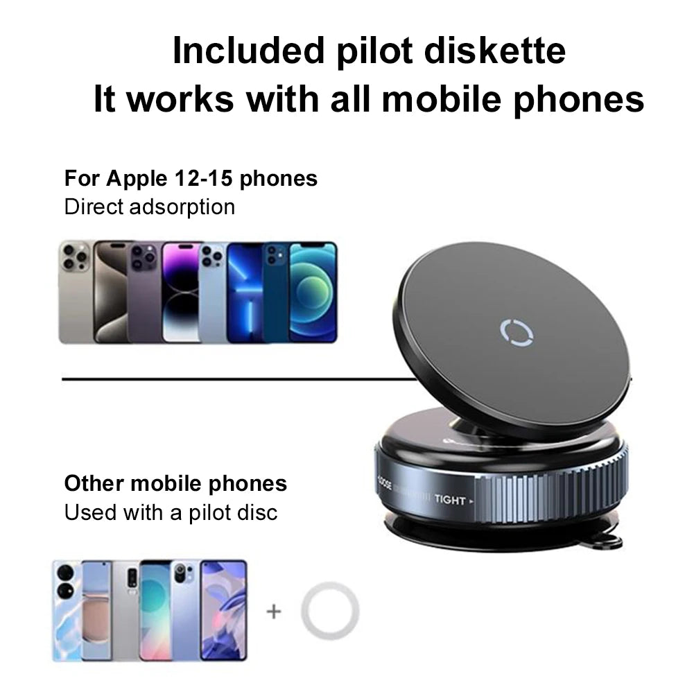 Vacuum Magnetic Car Phone Holder – 360° Rotation Suction Cup Navigation Stand Bracket for Magsafe iPhone 16/15/14/13/12