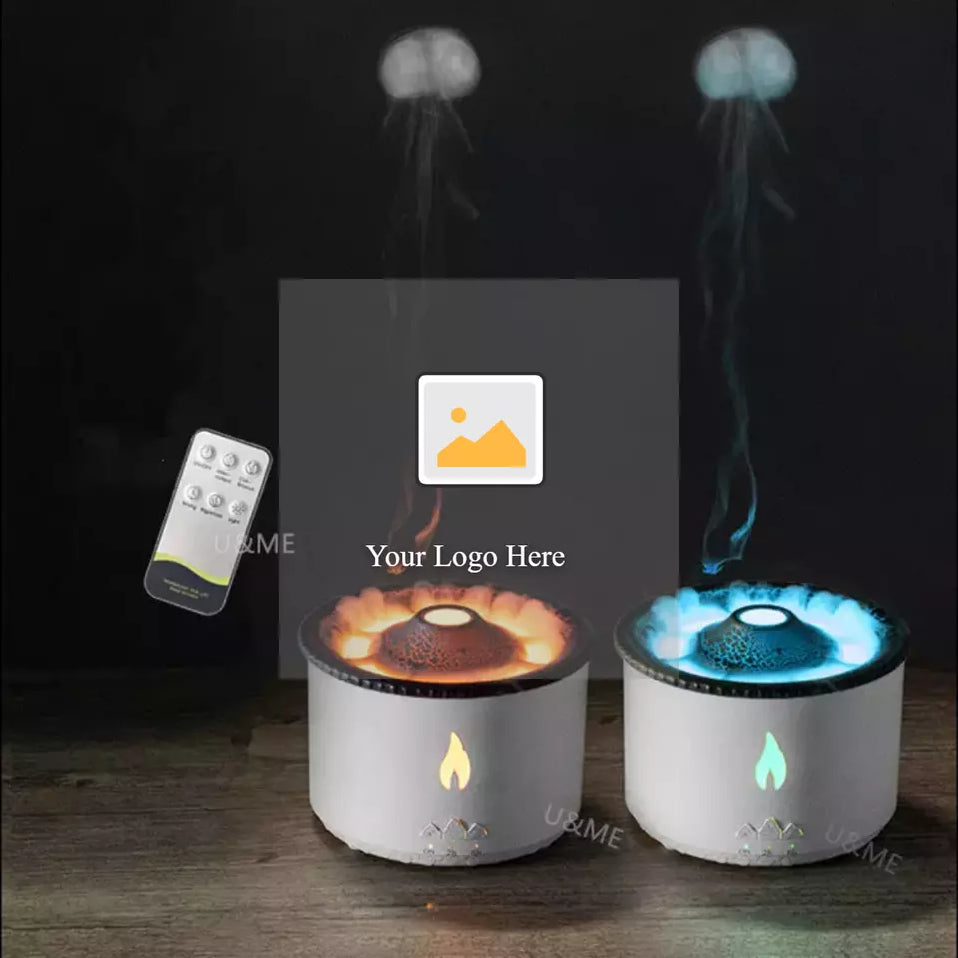 Jellyfish Flame & Blue Volcano Humidifier – Portable 300ML Mini Essential Oil Diffuser with Remote Control