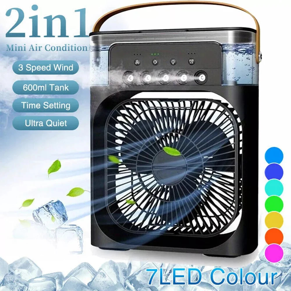 3-in-1 Portable Air Cooler Fan with LED Night Light – Mini Personal Air Conditioner, Humidifier & Fan for Bedroom, Office, Camping & Travel