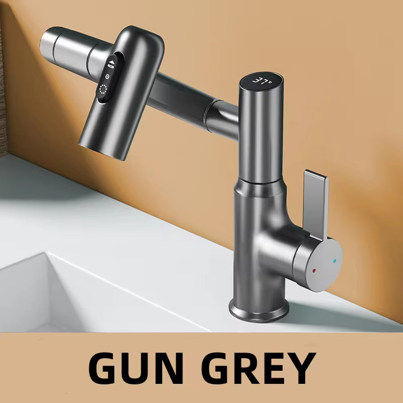 Digital LED Basin Faucet – 360° Rotatable Bathroom Sink Mixer with Hot & Cold Water Display, Multi-Function Stream Sprayer