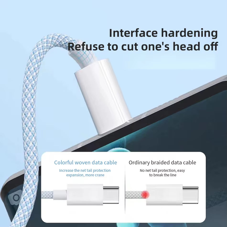 66W 3-in-1 Fast Charging Cable – 6A USB Type-C, Micro USB & Lightning Nylon Braided Data Cable for Huawei, Xiaomi, Samsung & iPhone (1.2M/2M/3M)