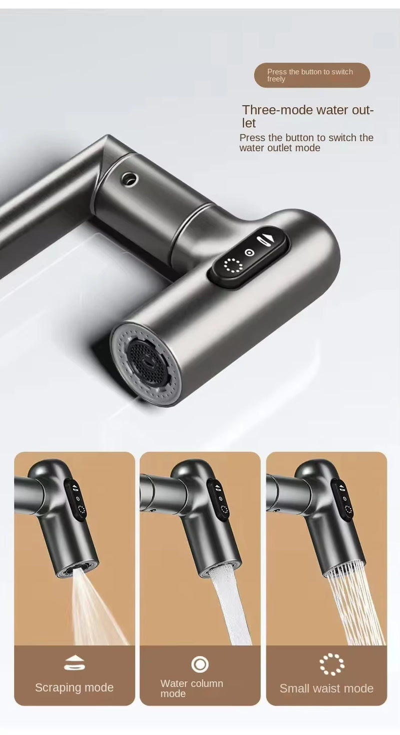 Digital LED Bathroom Faucet – 360° Rotating Hot & Cold Water Mixer Sink Tap with Multifunction Stream Sprayer