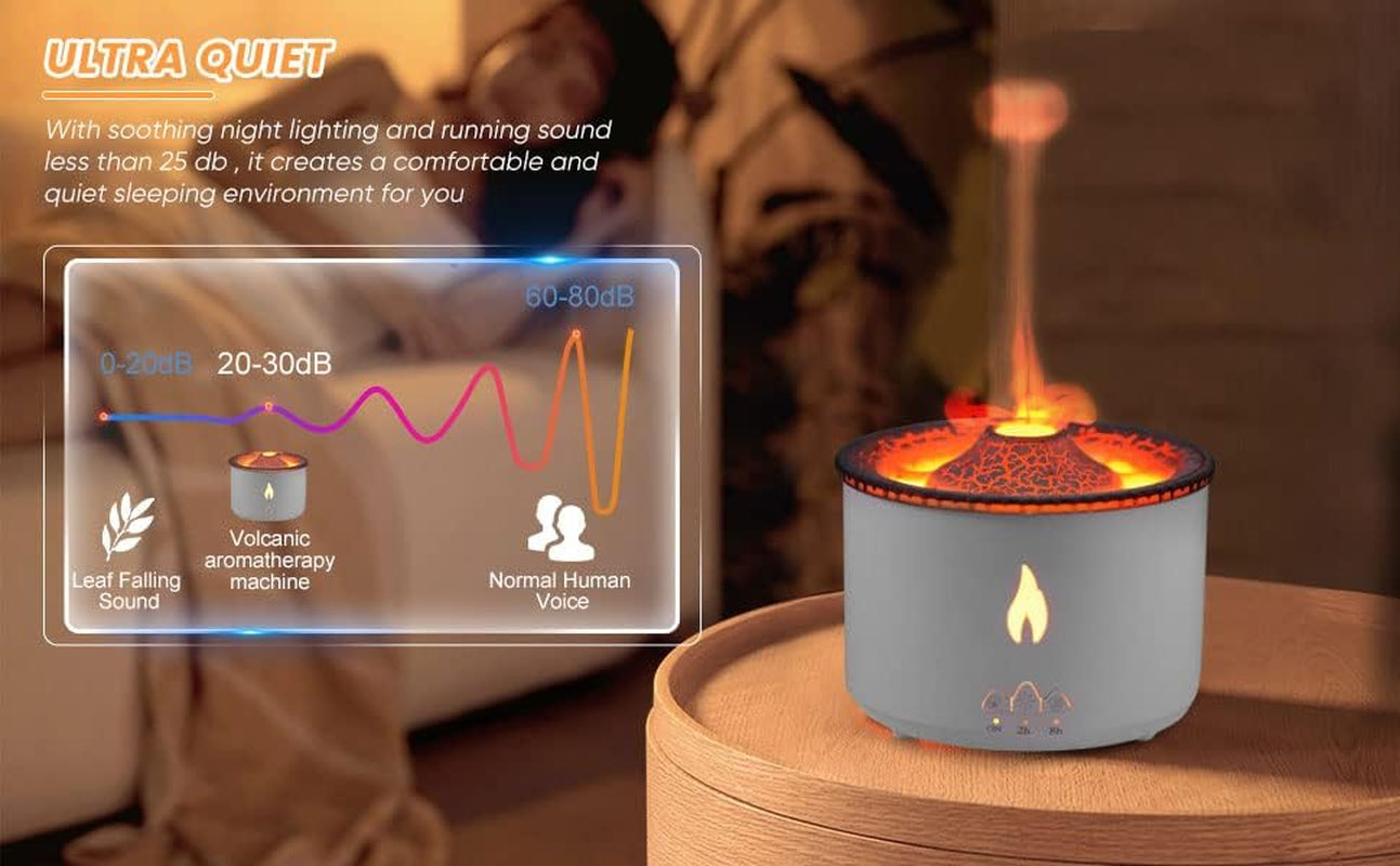 Volcano Diffuser Humidifier with Flame Effect – Aromatherapy Essential Oil Diffuser for Home & Bedroom, LED Night Light, Two Mist Modes, Remote Control