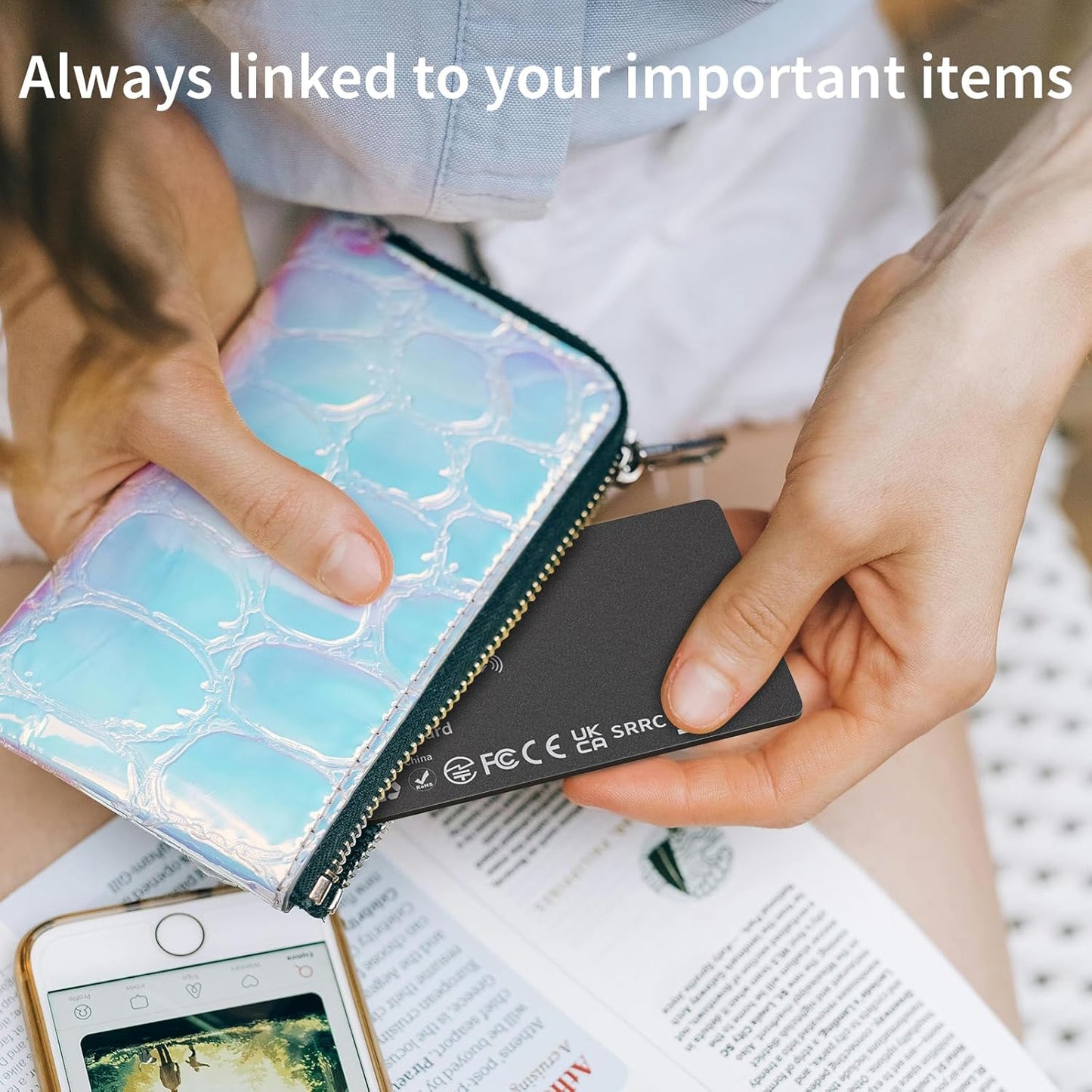 Wallet Tracker Card – Rechargeable Bluetooth Smart Track Card, Works with Apple Find My (iOS Only), Slim Waterproof Wallet Finder, Rechargeable Smart Locator for Wallet, Luggage & Cardholder