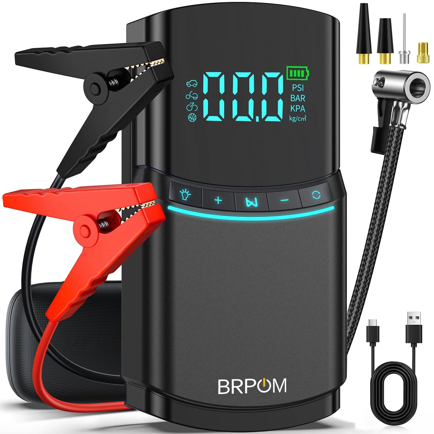 4-in-1 Car Jump Starter & Emergency Air Pump – 4000A Peak Current, 150PSI Digital Tire Inflator, 17800mAh Power Bank