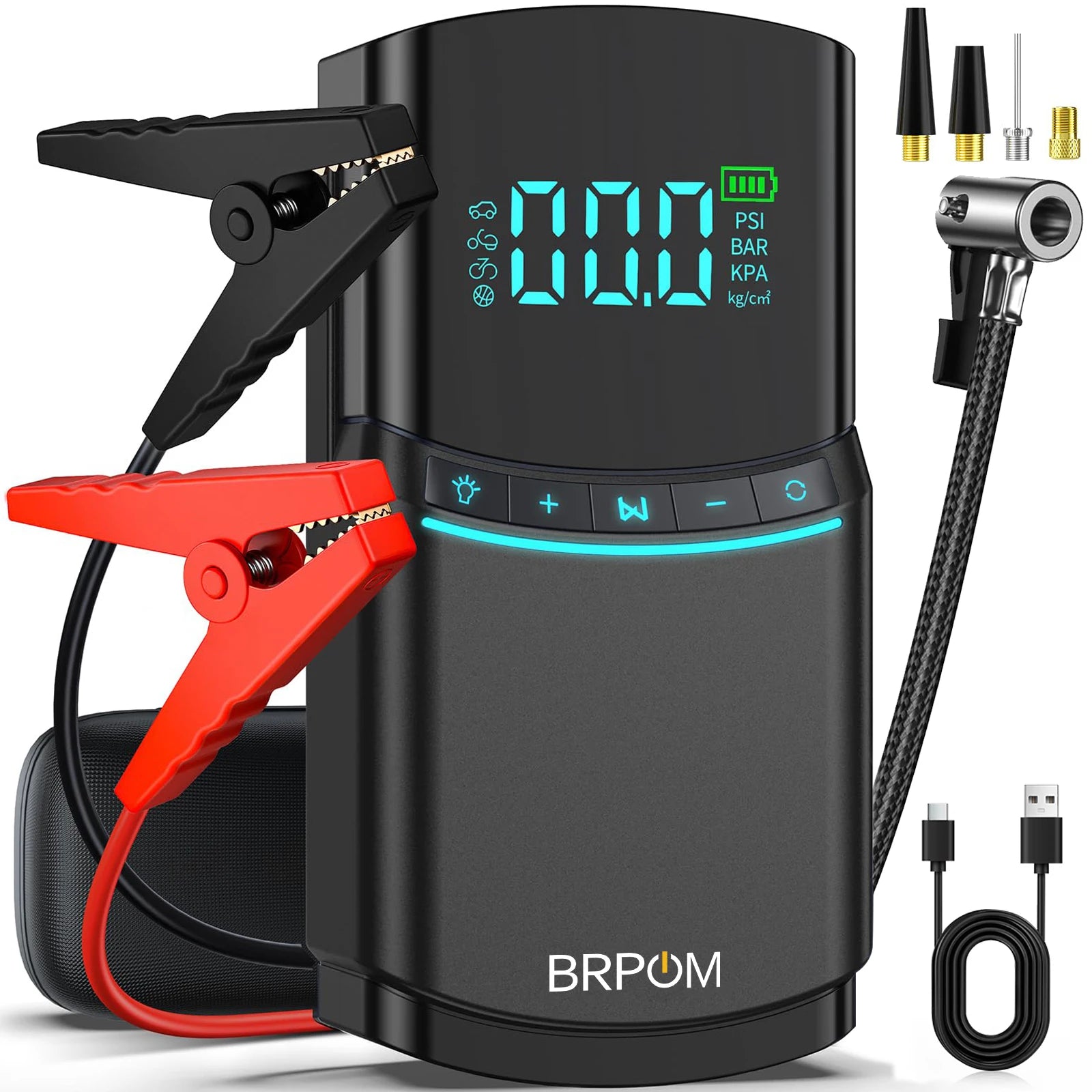 4-in-1 Car Jump Starter & Emergency Air Pump – 4000A Peak Current, 150PSI Digital Tire Inflator, 17800mAh Power Bank