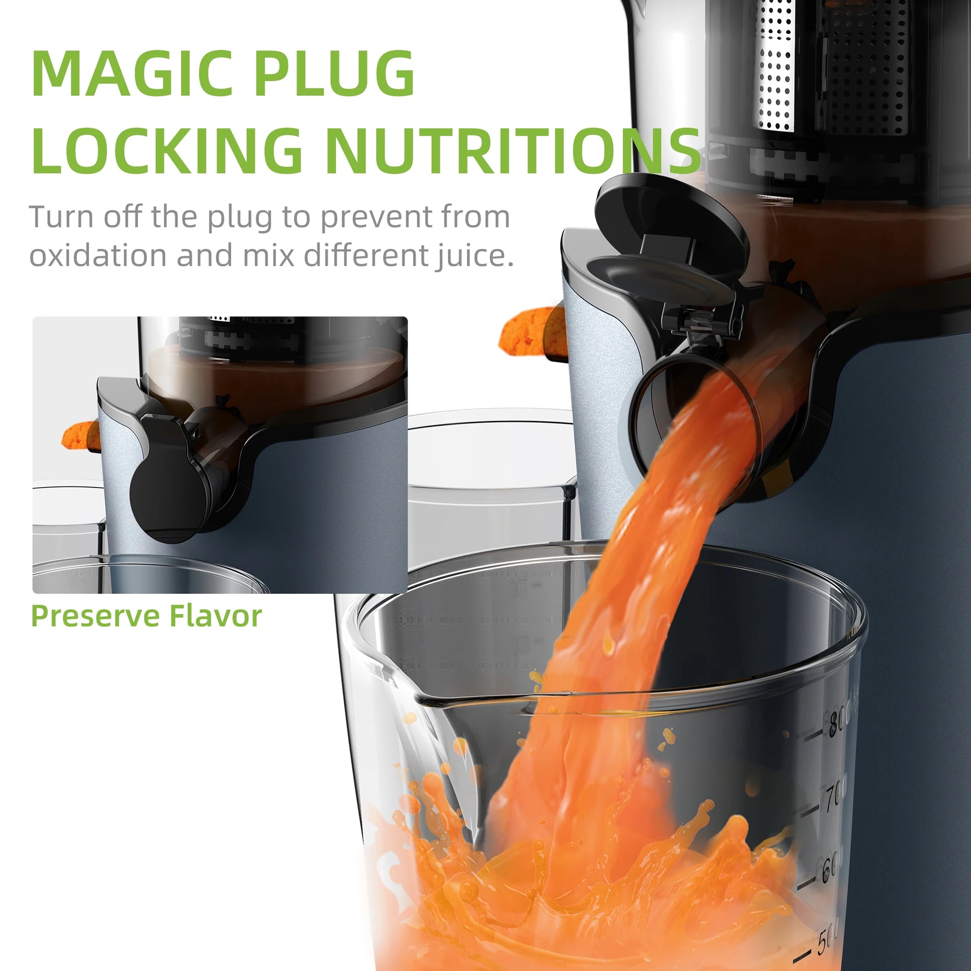 Cold Press Juicer 200W Slow Masticating Juicer with 78mm Wide Feed Chute, BPA-Free Tritan, Quiet Motor & High Juice Yield for Whole Fruits & Vegetables