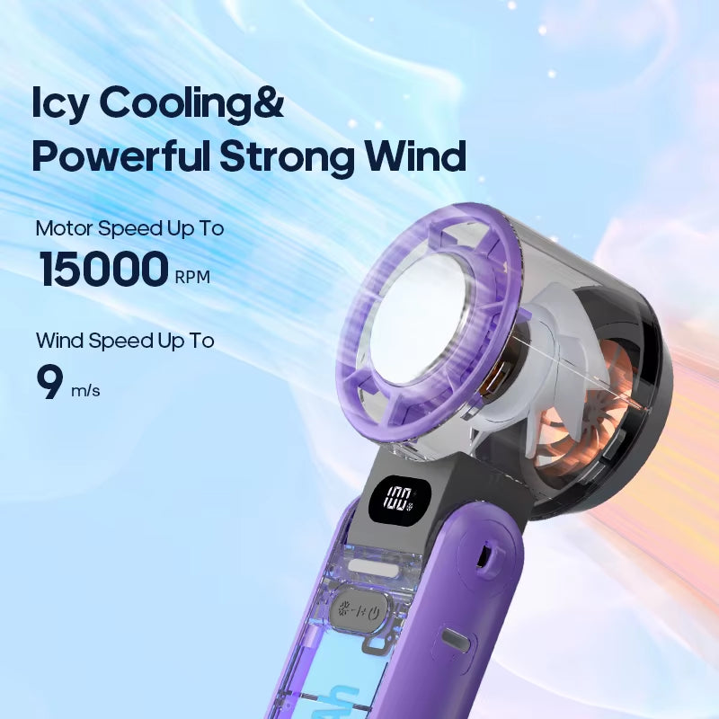 Outdoor Foldable Handheld Fan – Portable Mini Turbo Fan with 3600mAh Battery, 100-Speed Adjustable High-Speed Cooling & Ice-Cool Technology