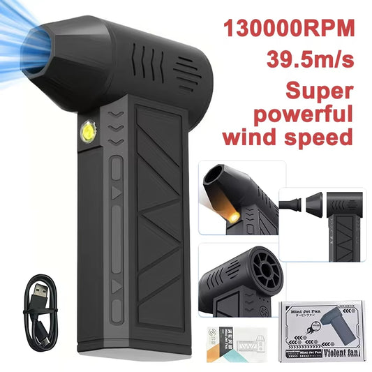 Compressed Air Duster 130000RPM – Cordless Mini Turbo Jet Fan Blower with 3-Speed Settings, Rechargeable Battery & LED Light for Dust Cleaning, BBQ & Pet Drying
