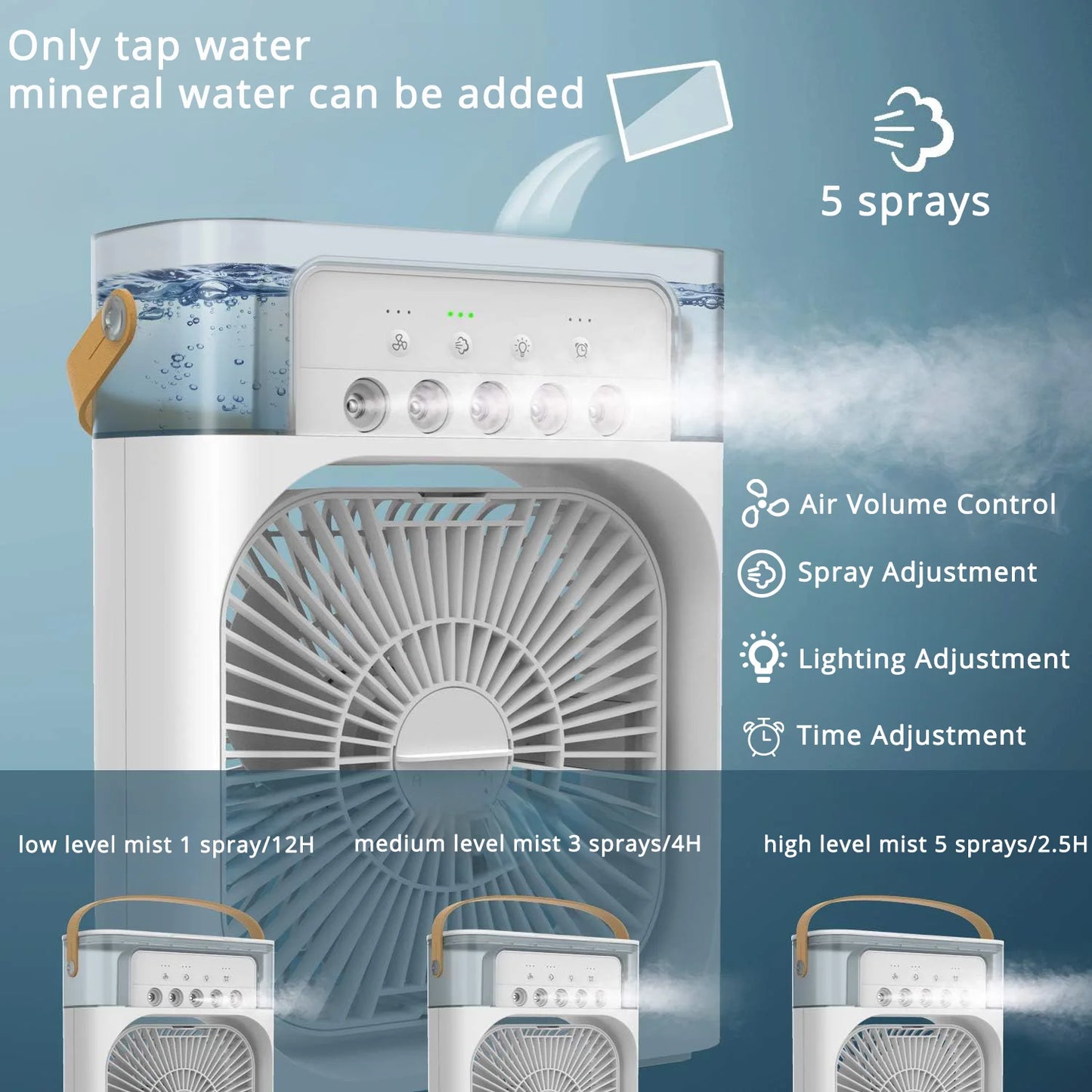 Silent Electric Mini Air Conditioner Fan – Portable 3-in-1 Air Cooler, Humidifier & Desk Fan with 7-Color LED Night Light for Home, Office & Camping