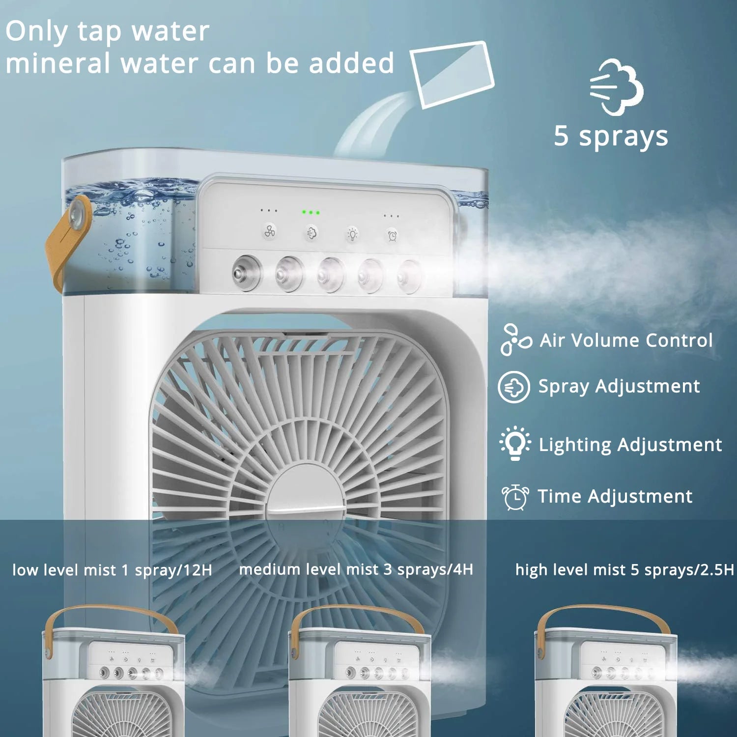 Silent Electric Mini Air Conditioner Fan – Portable 3-in-1 Air Cooler, Humidifier & Desk Fan with 7-Color LED Night Light for Home, Office & Camping