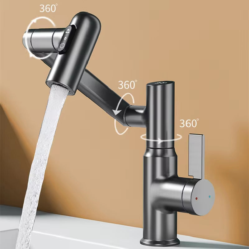 Digital LED Basin Faucet – 360° Rotatable Bathroom Sink Mixer with Hot & Cold Water Display, Multi-Function Stream Sprayer