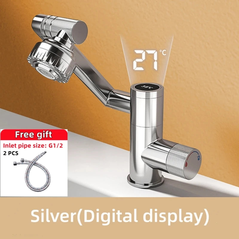 Digital Display LED Basin Faucet – 360° Rotating Hot & Cold Water Sink Mixer Tap with Multi-Function Stream Sprayer for Bathroom