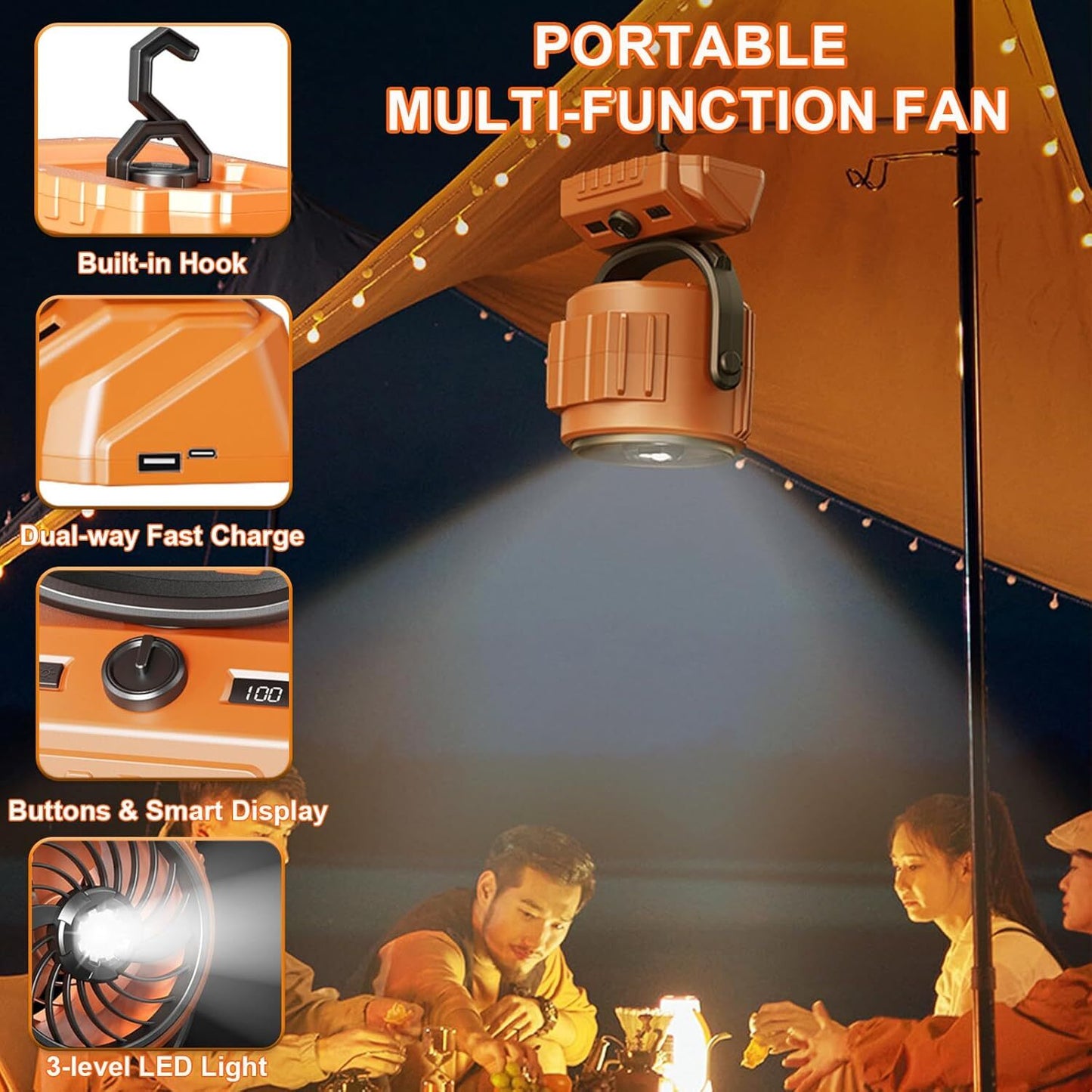3 in 1 Portable Air Conditioner Fan – Mini Water Air Cooler with 7-Color LED Lights, USB Rechargeable Cooling Fan for Home, Office & Travel