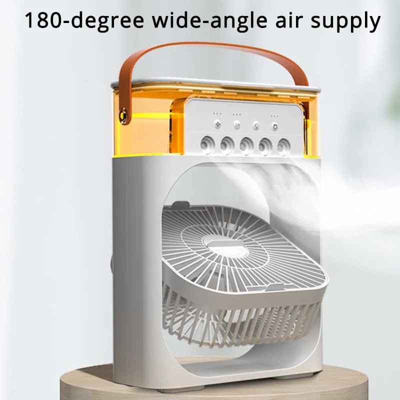 Silent Electric Mini Air Conditioner Fan – Portable 3-in-1 Air Cooler, Humidifier & Desk Fan with 7-Color LED Night Light for Home, Office & Camping