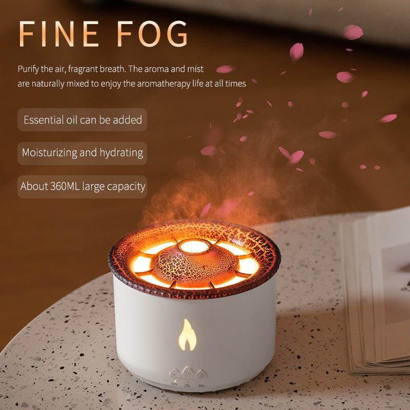 Volcano Diffuser Humidifier with Flame Effect – Aromatherapy Essential Oil Diffuser for Home & Bedroom, LED Night Light, Two Mist Modes, Remote Control