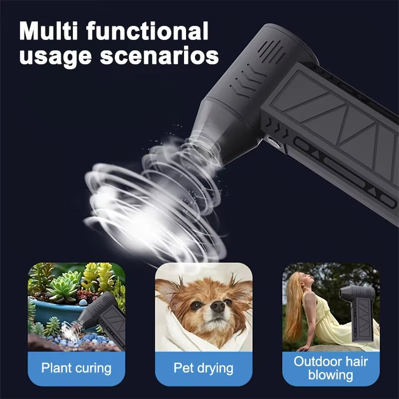 Compressed Air Duster 130000RPM – Cordless Mini Turbo Jet Fan Blower with 3-Speed Settings, Rechargeable Battery & LED Light for Dust Cleaning, BBQ & Pet Drying