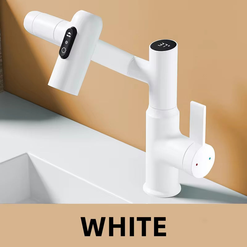 Digital LED Basin Faucet – 360° Rotatable Bathroom Sink Mixer with Hot & Cold Water Display, Multi-Function Stream Sprayer