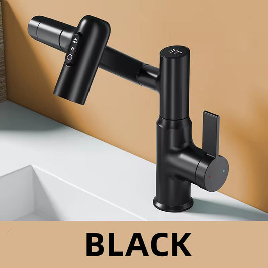 Digital LED Basin Faucet – 360° Rotatable Bathroom Sink Mixer with Hot & Cold Water Display, Multi-Function Stream Sprayer