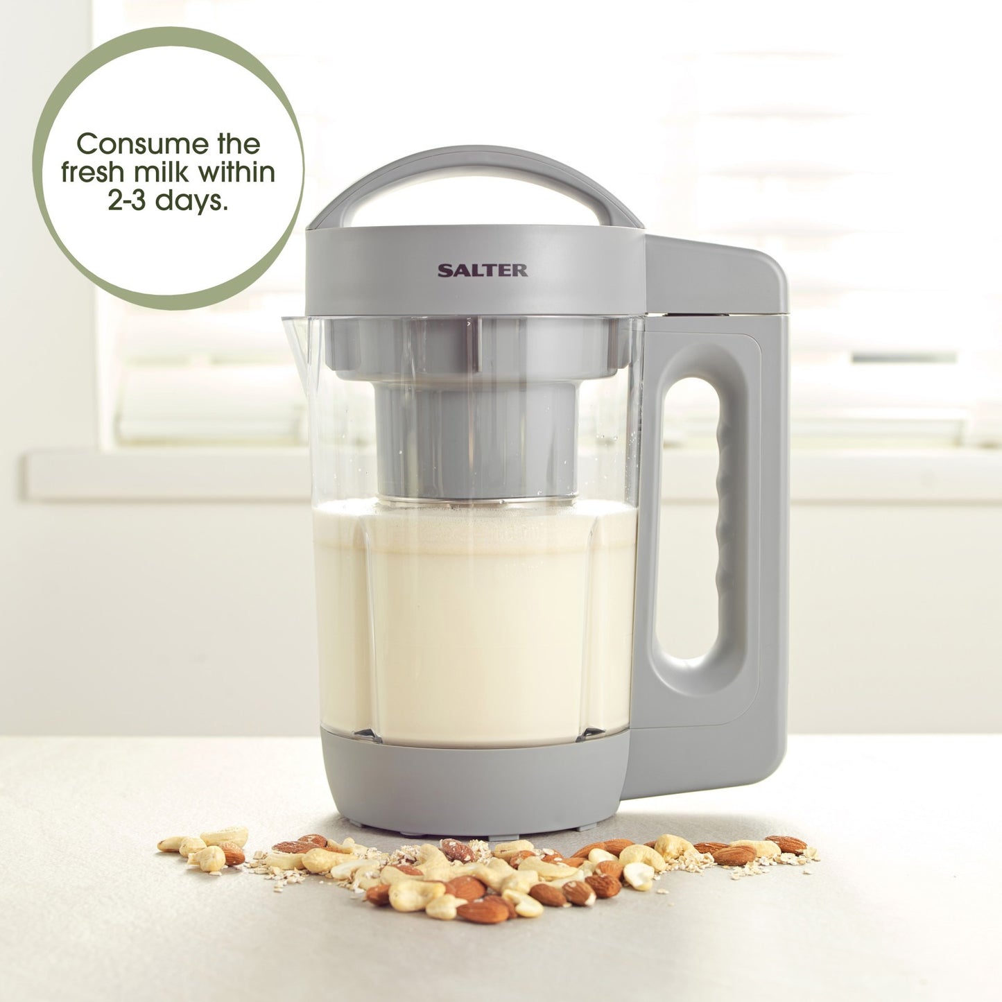 Salter Plant Milk Maker 1.6L – Vegan Nut & Oat Milk Machine, Dairy-Free Maker with Bottles Included, BPA-Free Sustainable Design