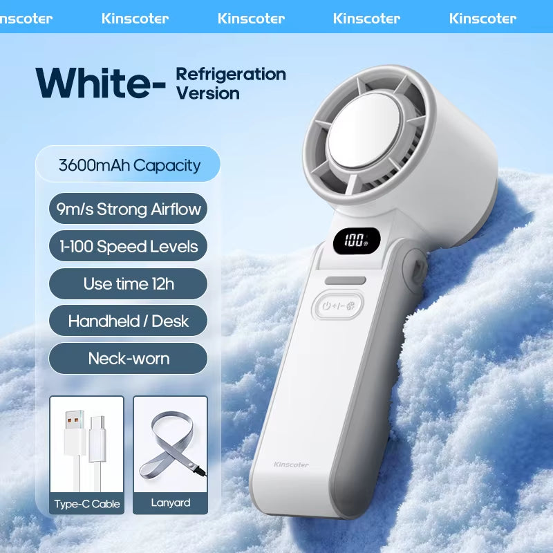Outdoor Foldable Handheld Fan – Portable Mini Turbo Fan with 3600mAh Battery, 100-Speed Adjustable High-Speed Cooling & Ice-Cool Technology