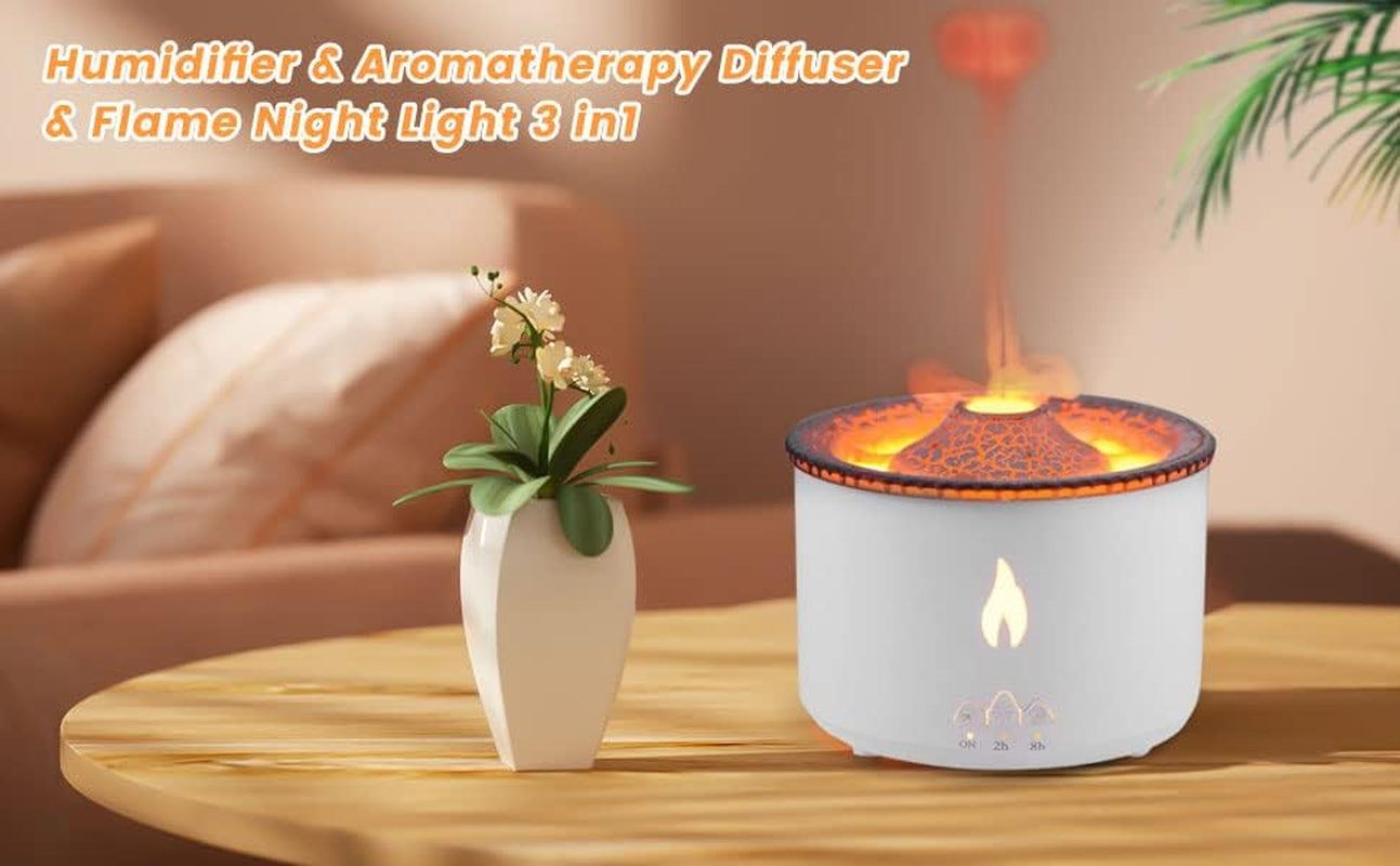 Volcano Diffuser Humidifier with Flame Effect – Aromatherapy Essential Oil Diffuser for Home & Bedroom, LED Night Light, Two Mist Modes, Remote Control