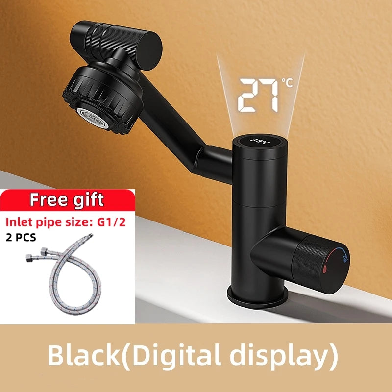 Digital Display LED Basin Faucet – 360° Rotating Hot & Cold Water Sink Mixer Tap with Multi-Function Stream Sprayer for Bathroom