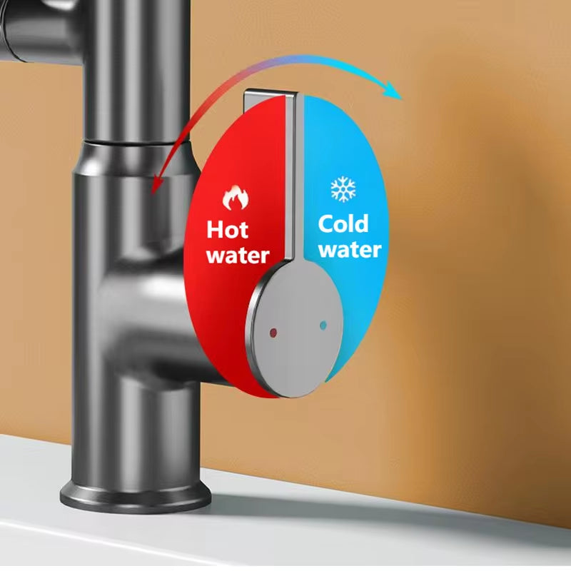 Digital LED Basin Faucet – 360° Rotatable Bathroom Sink Mixer with Hot & Cold Water Display, Multi-Function Stream Sprayer