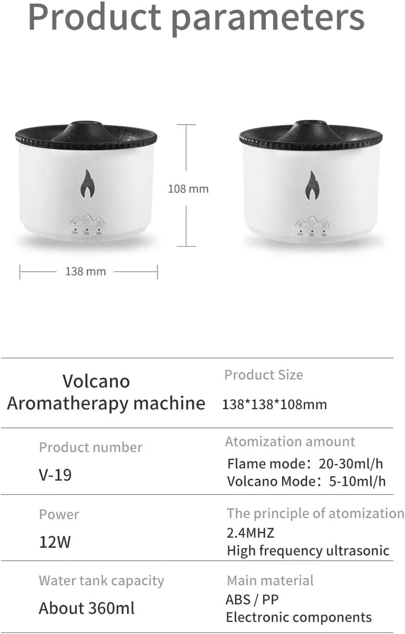 Volcano Diffuser Humidifier with Flame Effect – Aromatherapy Essential Oil Diffuser for Home & Bedroom, LED Night Light, Two Mist Modes, Remote Control