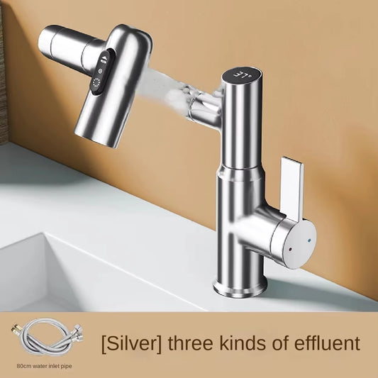 Digital LED Bathroom Faucet – 360° Rotating Hot & Cold Water Mixer Sink Tap with Multifunction Stream Sprayer