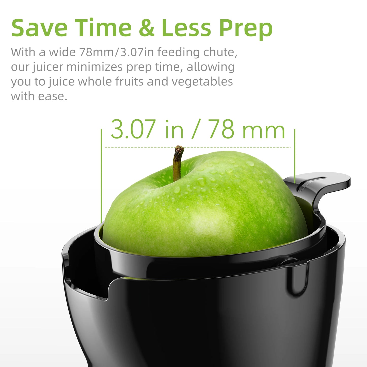 Cold Press Juicer 200W Slow Masticating Juicer with 78mm Wide Feed Chute, BPA-Free Tritan, Quiet Motor & High Juice Yield for Whole Fruits & Vegetables