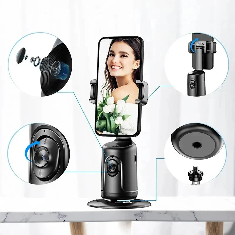 360° AI Smart Face Tracking Gimbal – Auto Phone Holder with Stabilizer, Tripod & Hand Gesture Recognition for Smartphone Vlog, TikTok & Live Streaming