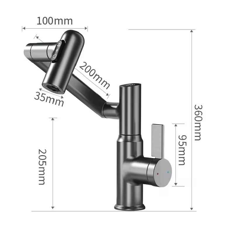 Digital LED Basin Faucet – 360° Rotatable Bathroom Sink Mixer with Hot & Cold Water Display, Multi-Function Stream Sprayer